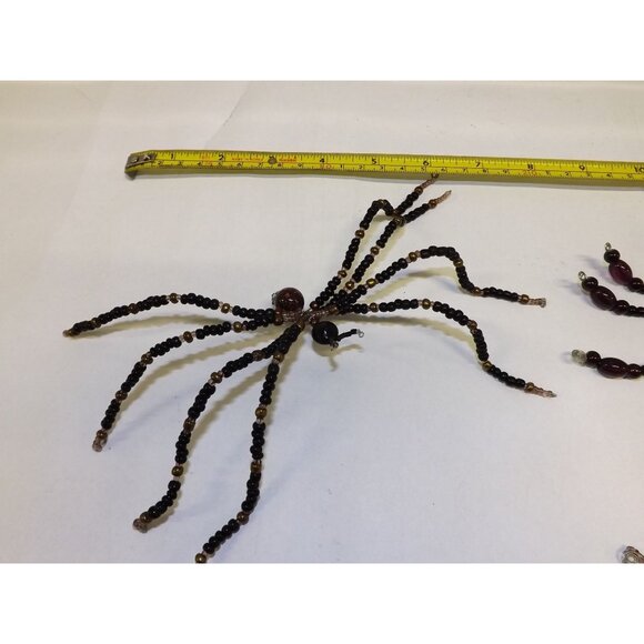 Handmade Beaded Spider Ornaments Set 7 Decor Figurines Beads Stones Ooak Bag7B - Picture 3 of 16